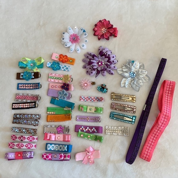 Lot of 40 barrettes many with Swarovski stones plus two headbands